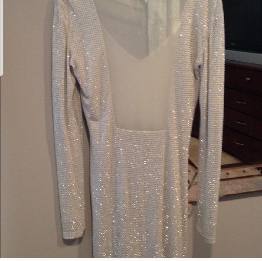 Sheri Bodell crystal nude mesh silk dress s bebe